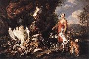 FYT, Jan Diana with Her Hunting Dogs beside Kill  dfg Spain oil painting artist